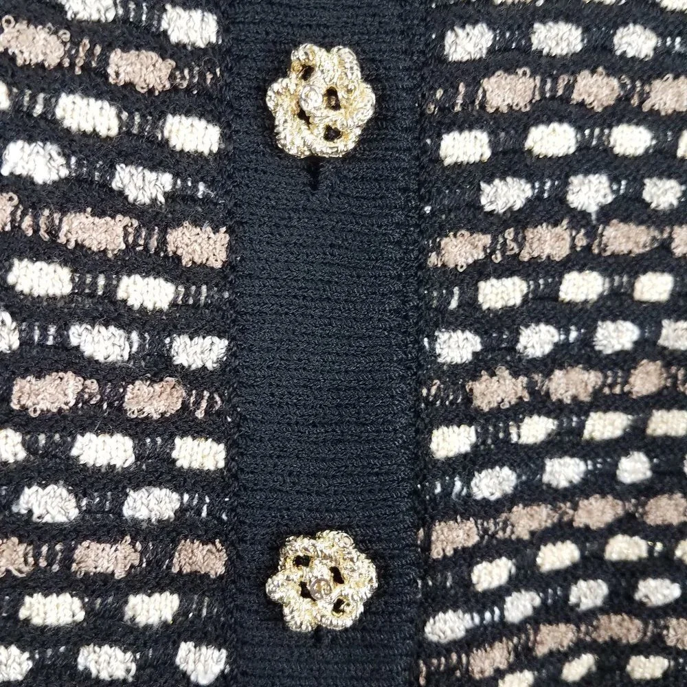 St. John Collection black tan gold buttons cardigan jacket ladies size 12 - Picture 3 of 9